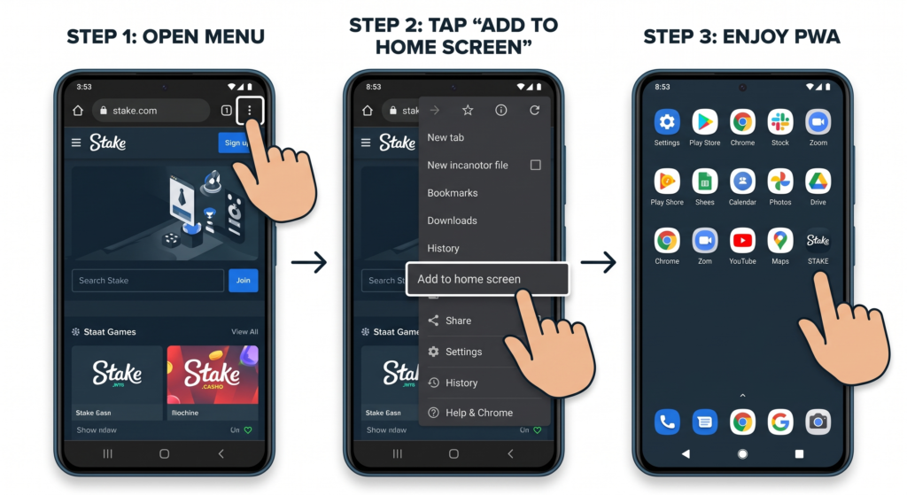 stake casino pwa android installation